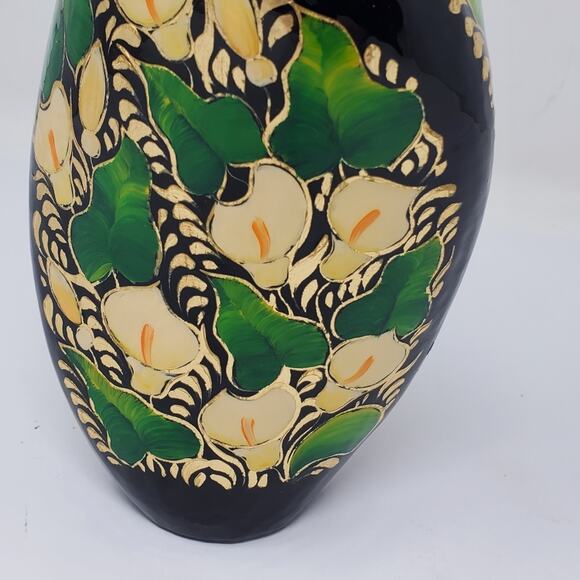 Vintage Black Floral twisted Cloisonne 7" vase In great used condition - Picture 9 of 10